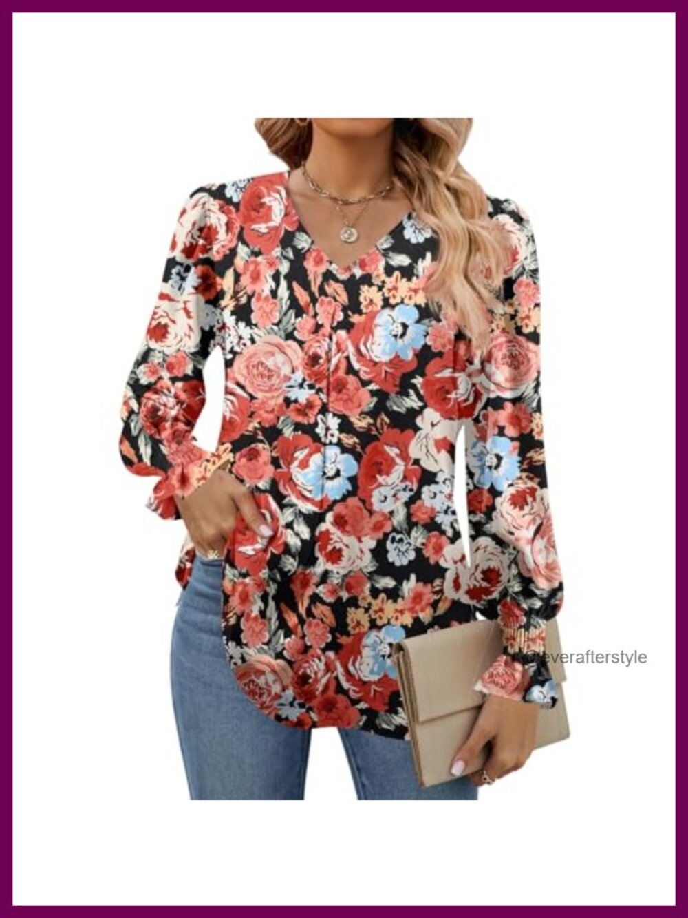 Women's Long Sleeve Chiffon V Neck Tunic Blouse Dressy Casual Work Top
